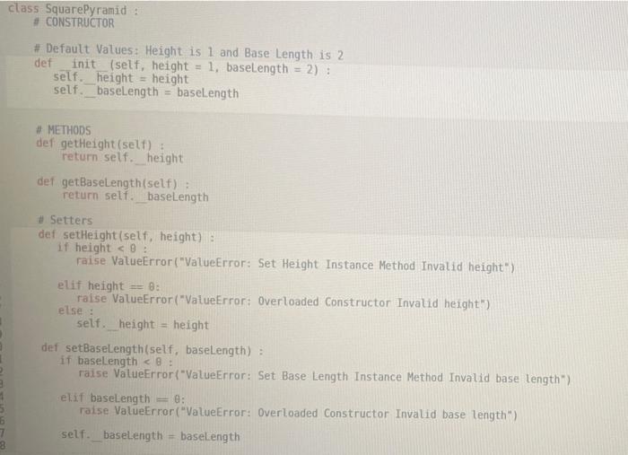 Square Pyramid 1 based on the variable Height \# Display "ValueError in