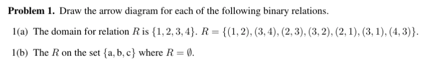 Discrete Math plz help Problem 1. Draw the arrow diagram for