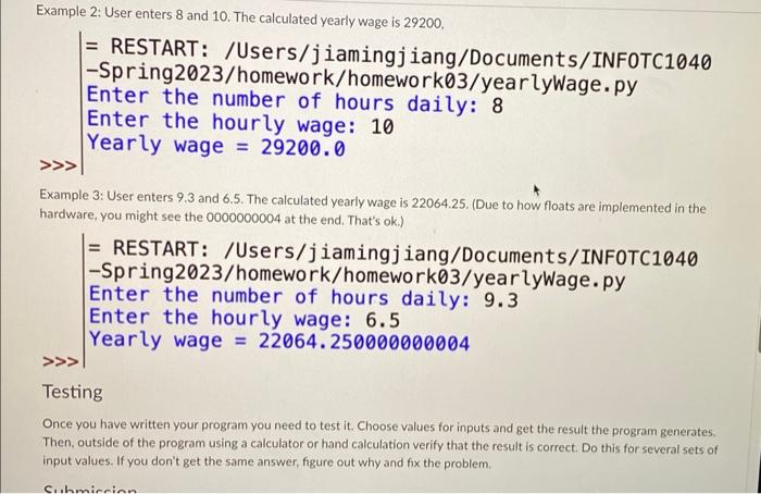 functions to get the final answer. thanks! I included the examples Write