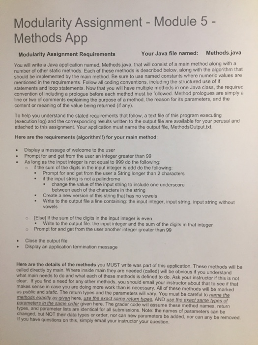  Modularity Assignment - Module 5 - Methods App Modularity Assignment Requirements