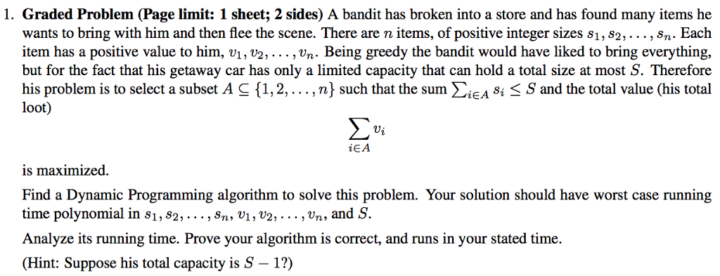  1. Graded Problem (Page limit: 1 sheet; 2 sides) A bandit