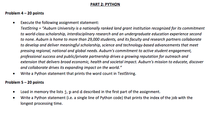  PART 2: PYTHON Problem 4-20 points Execute the following assignment statement:
