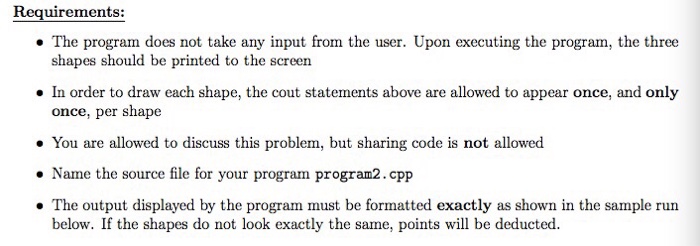 draws three different shapes using the character. The constraints for drawing a