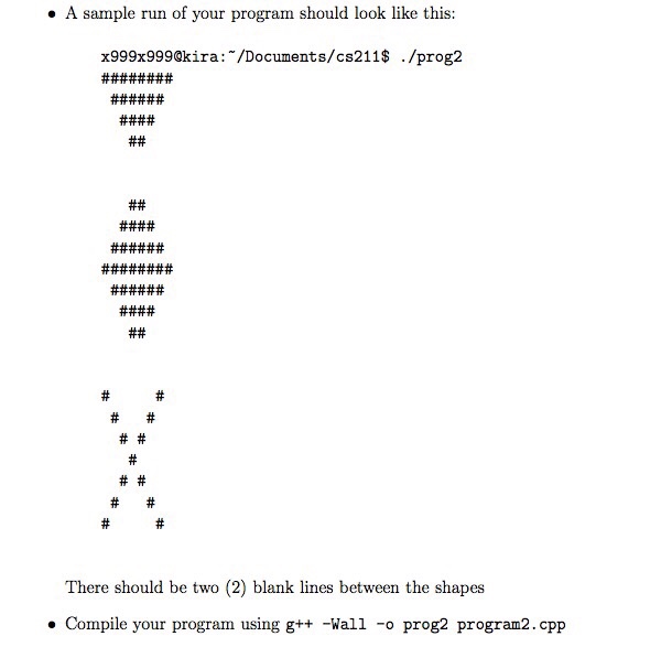 shape are as follows: ONLY three specific cout statements are allowed, per