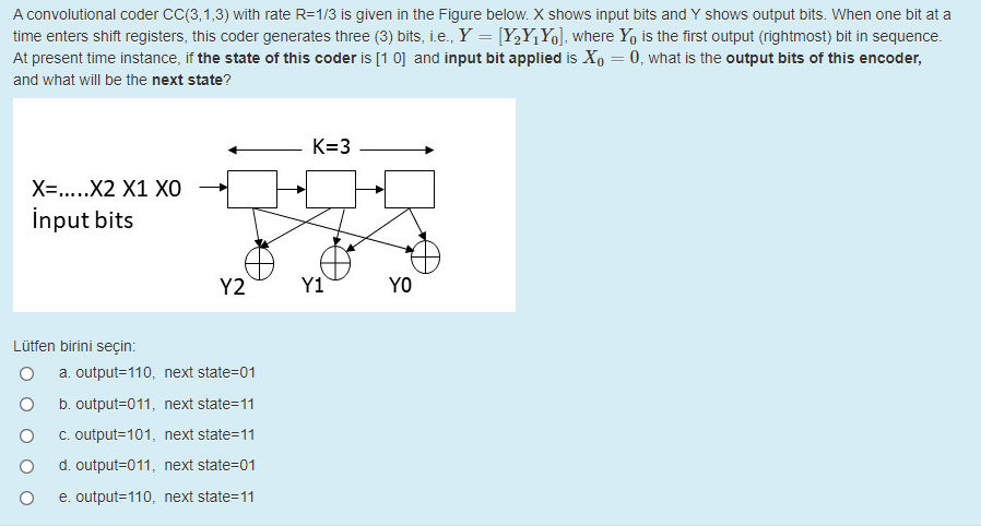  A convolutional coder CC(3,1,3) with rate R=1/3 is given in the