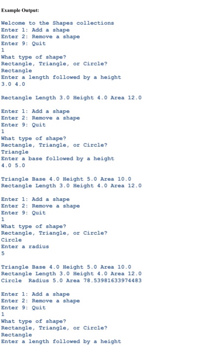 various shapes, which is sorted by its area. The user should be