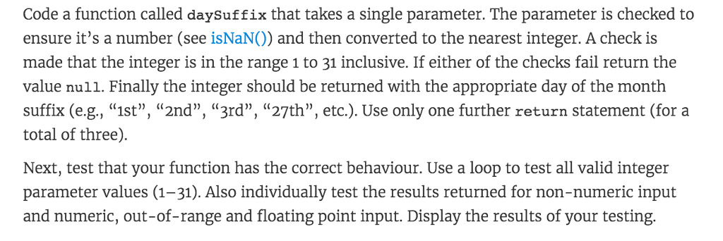  Code a function called daysuffix that takes a single parameter. The