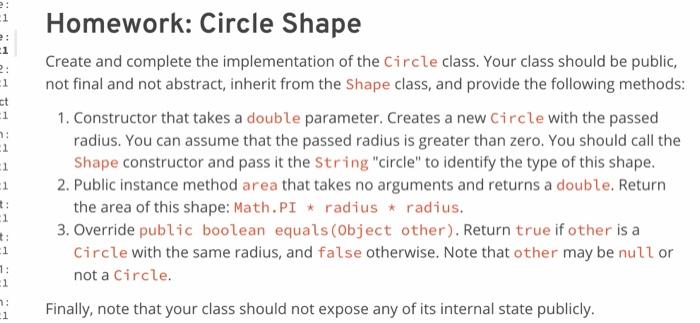 Java code 1 2: 1 ct 1 1 1 Homework: Circle Shape