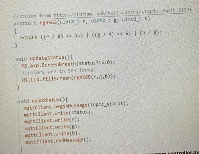 set the valuws tor a particular color through mqtt. then send to