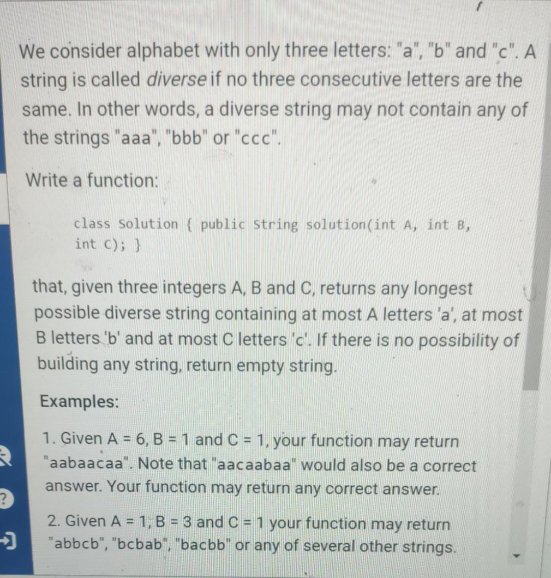  java code for this problem We consider alphabet with only three