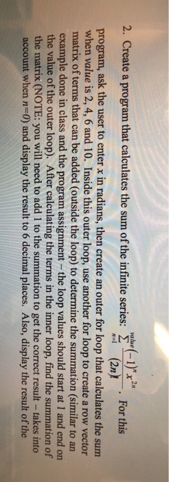  Matlab program 2. Create a program that calculates the sum of