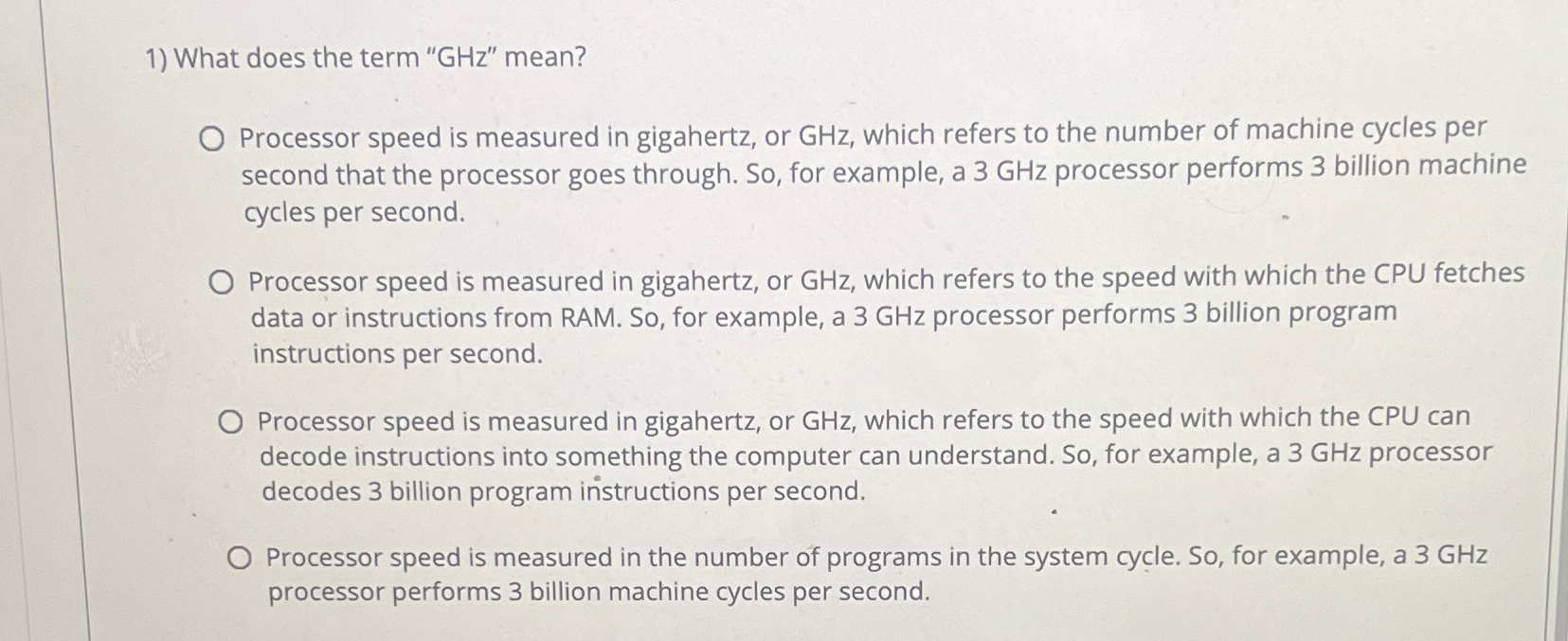  What does the term "GHz" mean? Processor speed is measured in