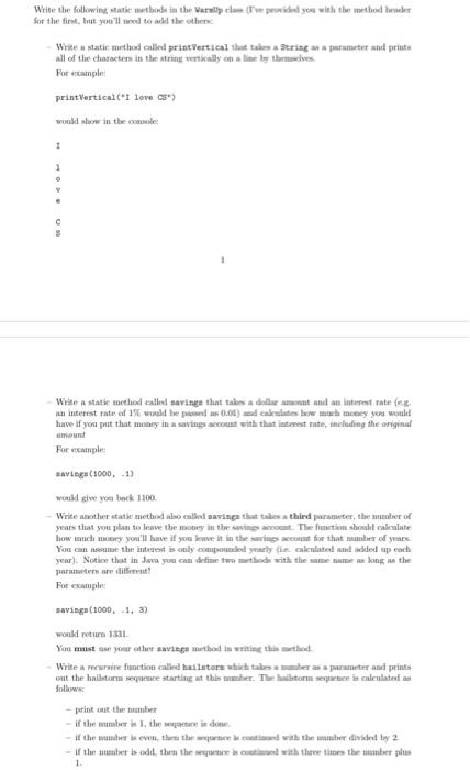  use Java and Eclipse Write the following static methods in the