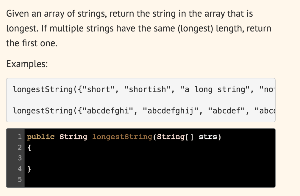 MUST BE DONE IN JAVA Given an array of strings, return