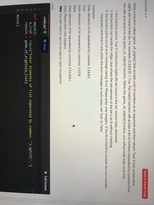  Programing with python QUESTION 4:4 Reset to Starter Code Write a