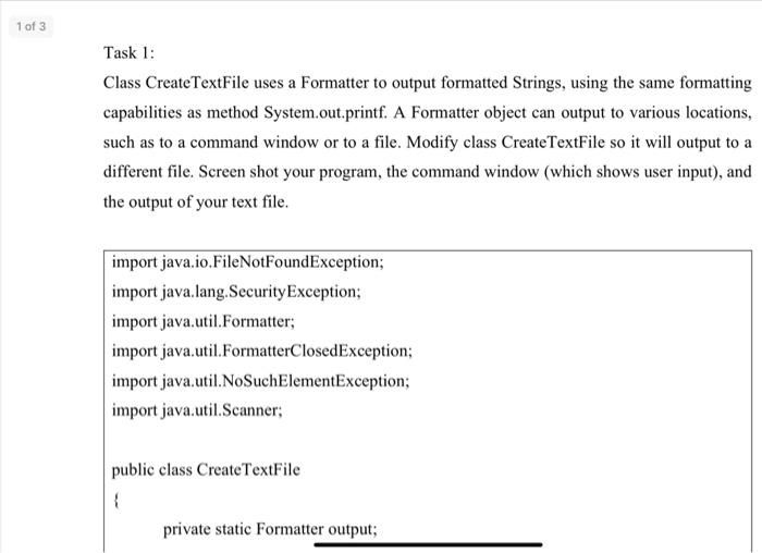 java.io.FileNotFoundException; import java.lang.Security Exception; import java.util. Formatter; import java.util.FormatterClosedException; import java.util.No SuchElementException;