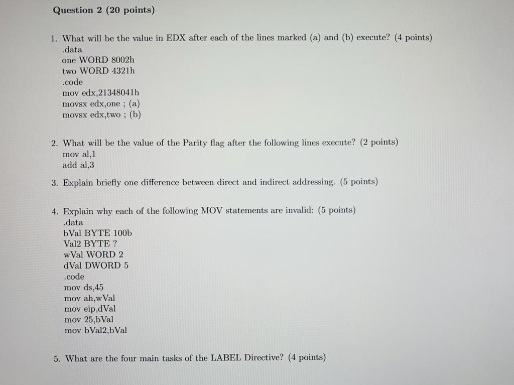 PLEASE ANSWER CORRECTLY THANK YOU..! Question 2 (20 points) 1. What