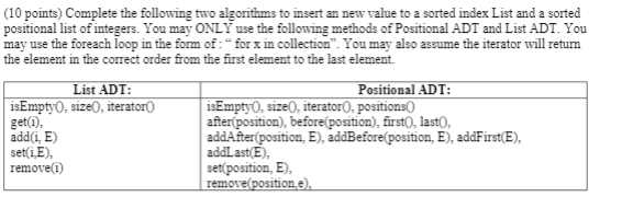  (10 points) Complete the following two algorithms to insert an new