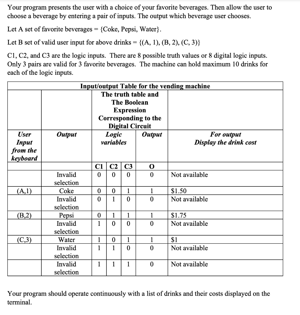 Please write the program in c++ Your program presents the user with