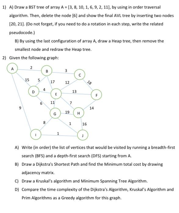  1) A) Draw a BST tree of array A = [3,