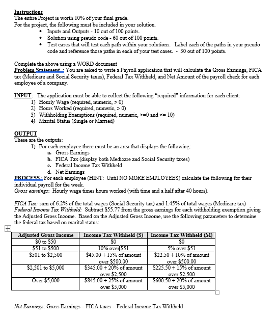 Pseudo code help Instructi The entire Project is worth 10% of your