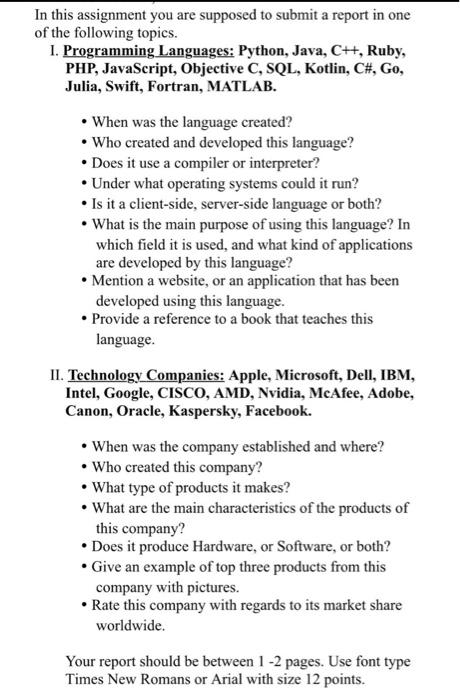  In this assignment you are supposed to submit a report in