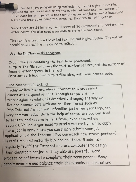  Write a java program using methods that reads a given text