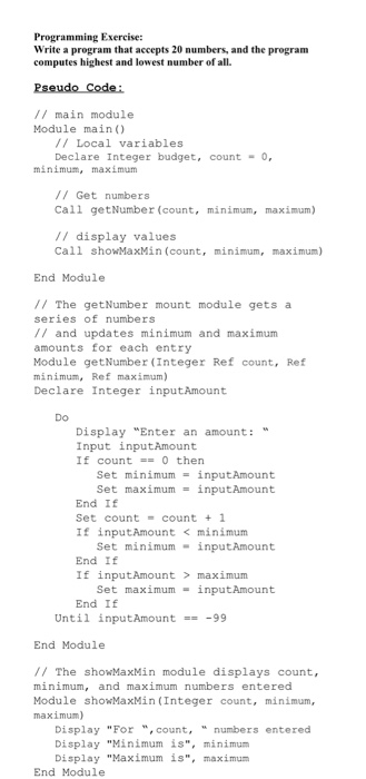  Write a program that accepts 20 numbers, and the program computes
