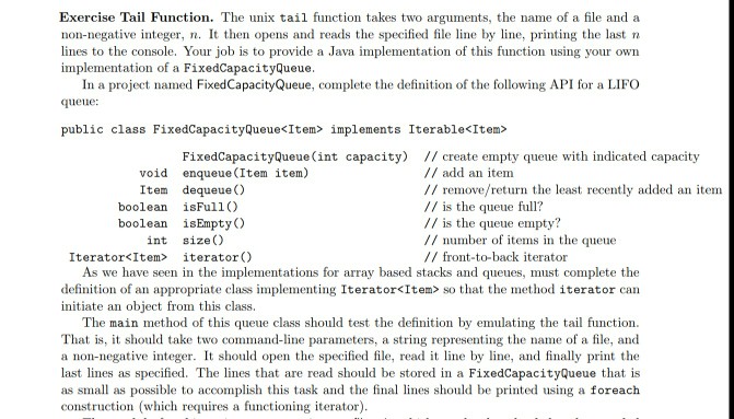  java programming language Exercise Tail Function. The unix tail function takes