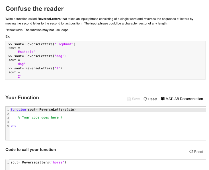 MATLAB help. *no loops allowed for this function Please explain in detail