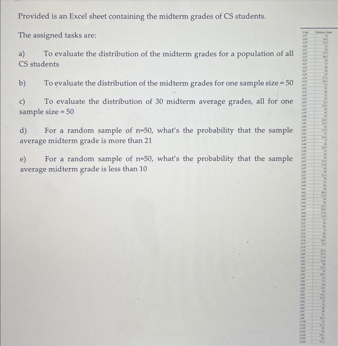 Answer the question ASAP please! Provided is an Excel sheet containing the