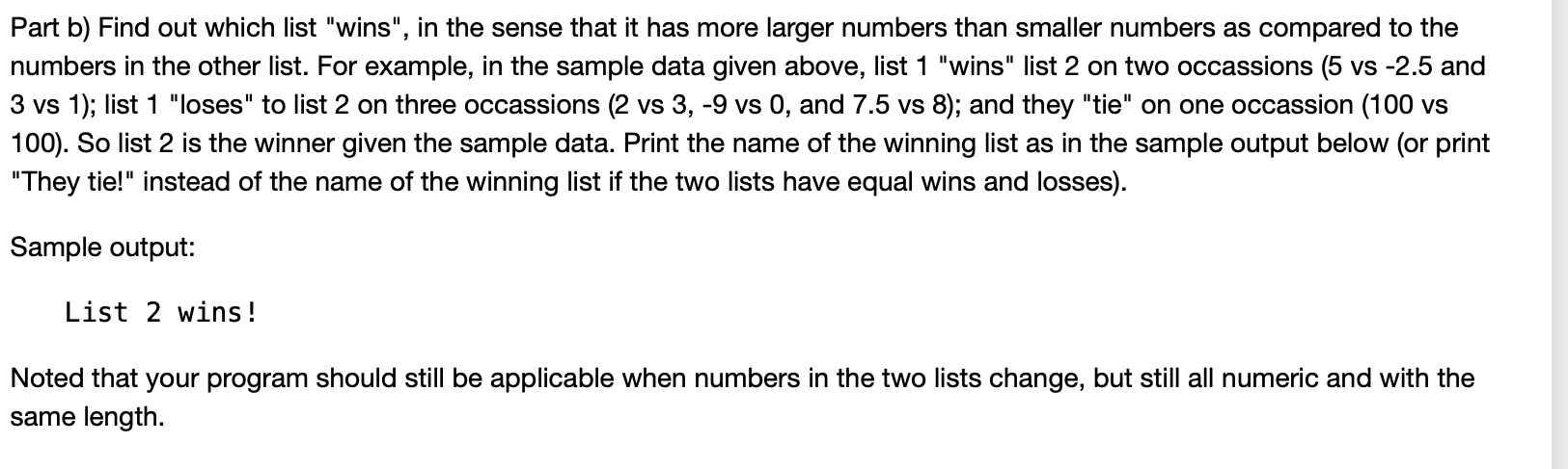 that can compare numbers in two lists with the same length. For