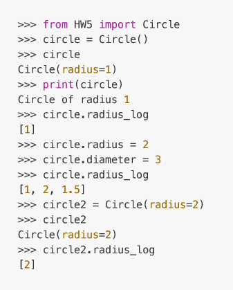 2. Circle class. Modify the Circle class given in 3 ways: 2.