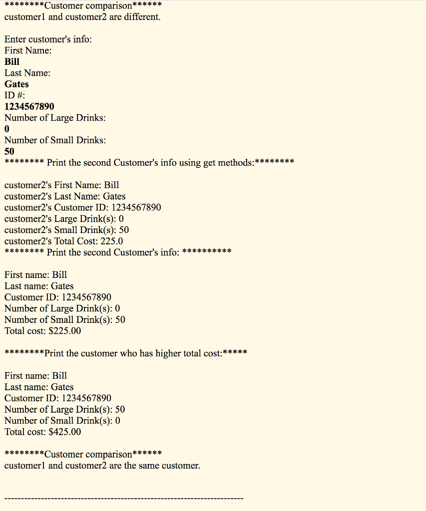 has a first name (a String), last name (String), ID number (integer),