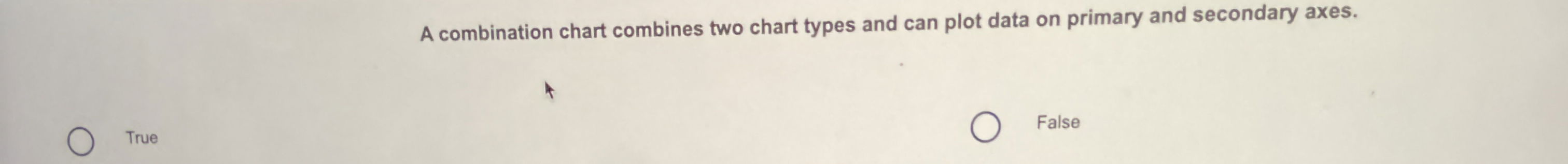  A combination chart combines two chart types and can plot data