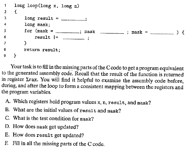 x in %rdi, n in %esi 1loop novi %esi, %ecx 4 movl