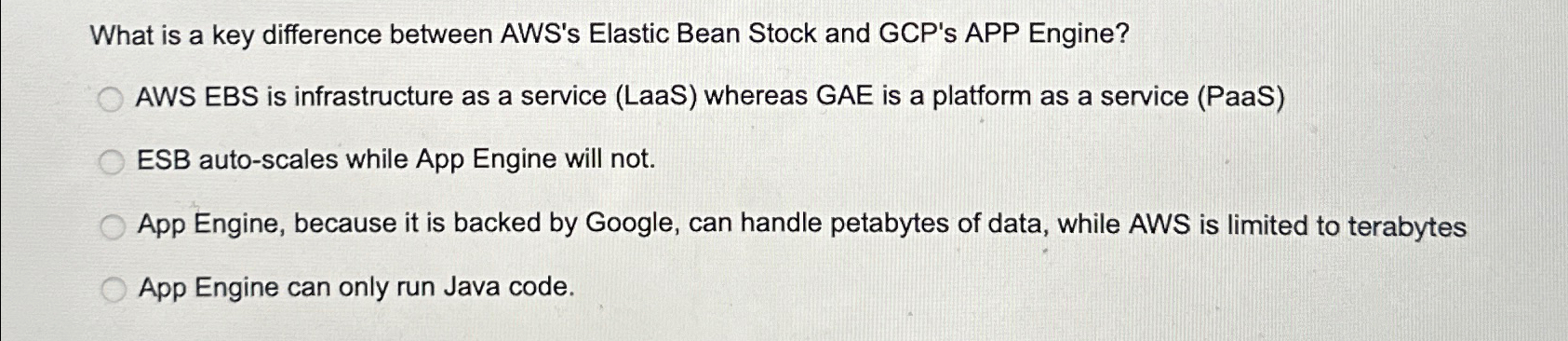  What is a key difference between AWS's Elastic Bean Stock and