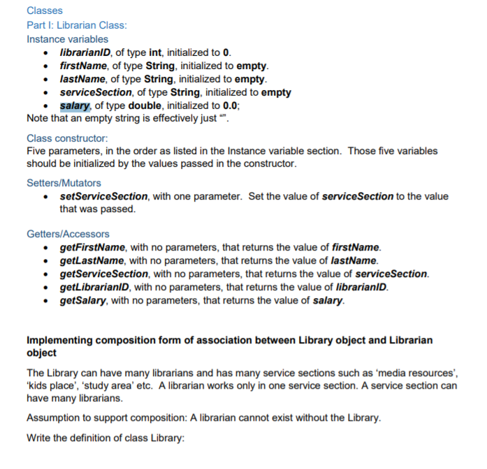 Constructor One parameter, of type integer, which will define the size of