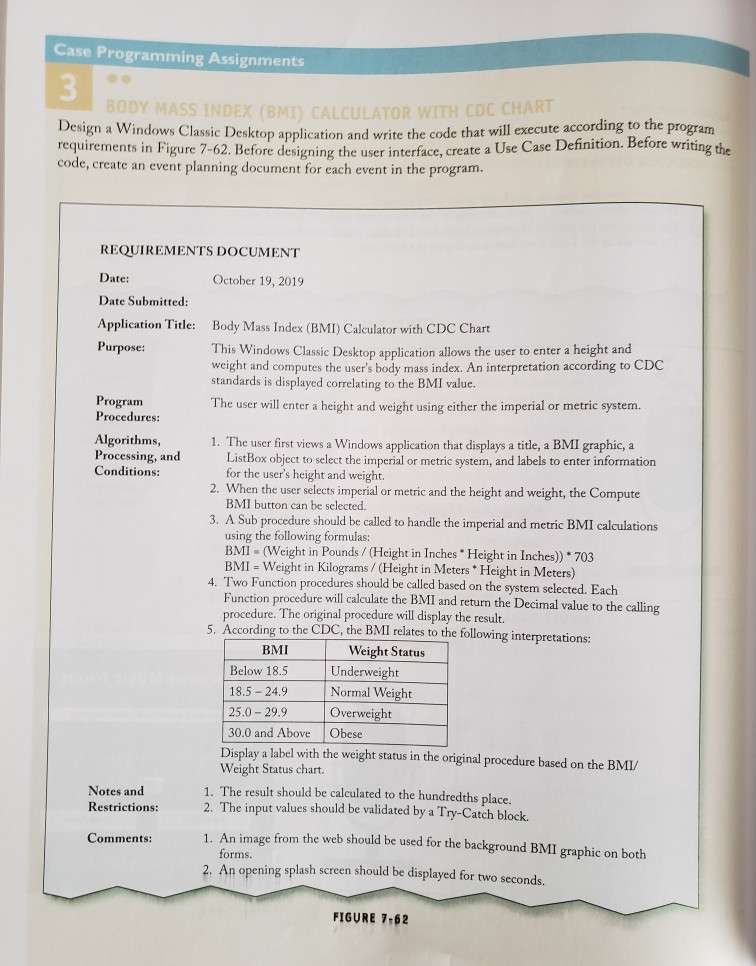 Case Programming Assignments 3 BODY MASS INDEX (BMI) CALCULATOR WITH CDC CHART