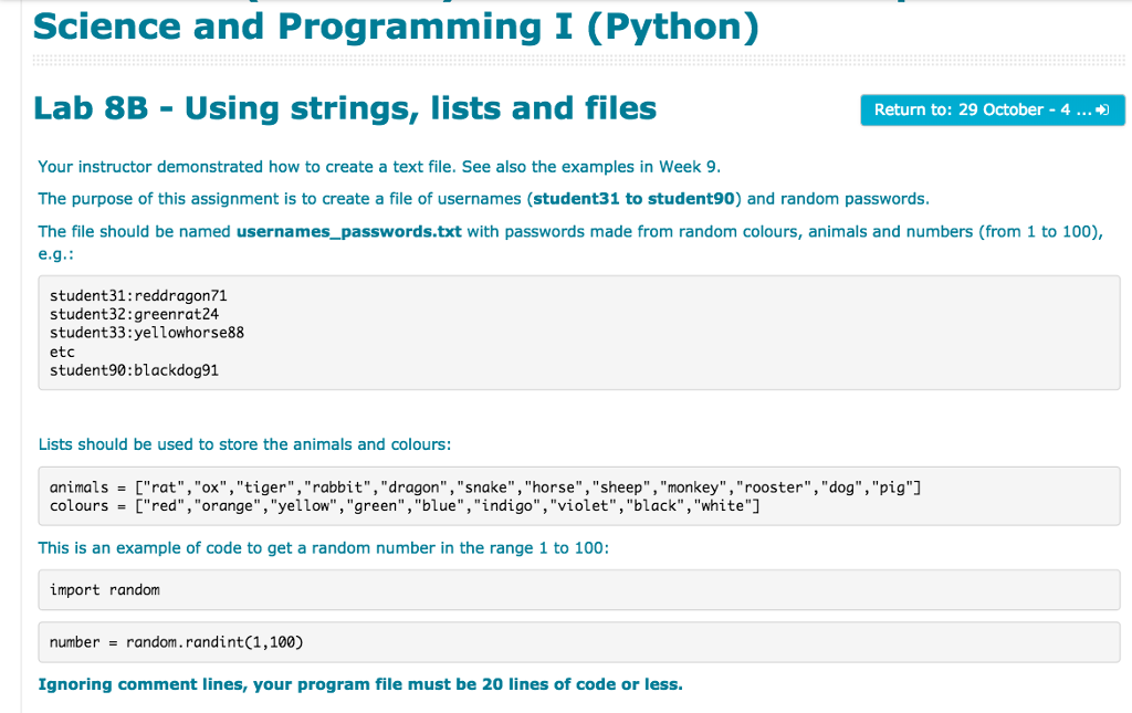  Science and Programming I (Python) Lab 8B -Using strings,lists and files