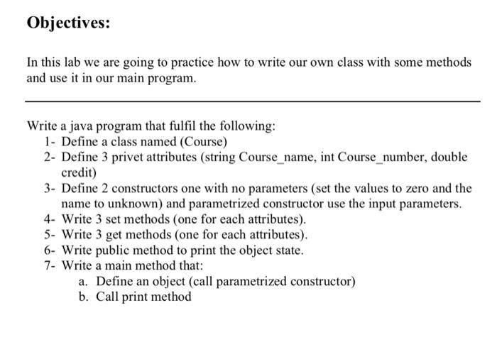 java Objectives: In this lab we are going to practice how to