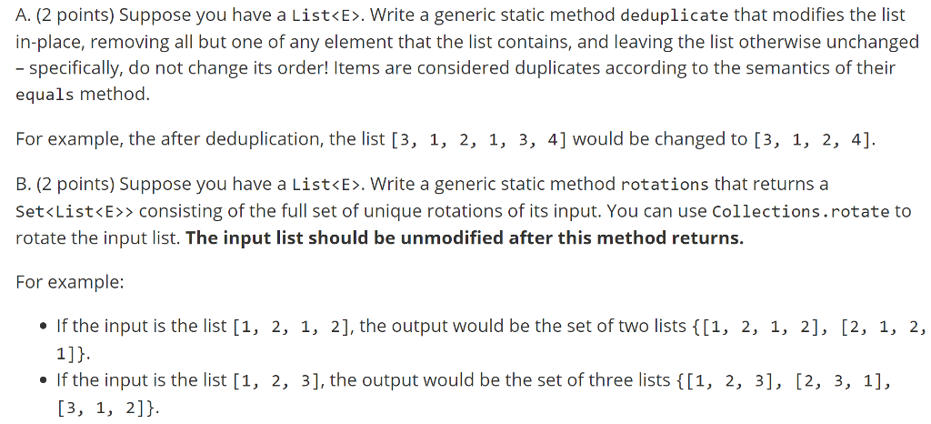 A. (2 points) Suppose you have a ListE> write a generic
