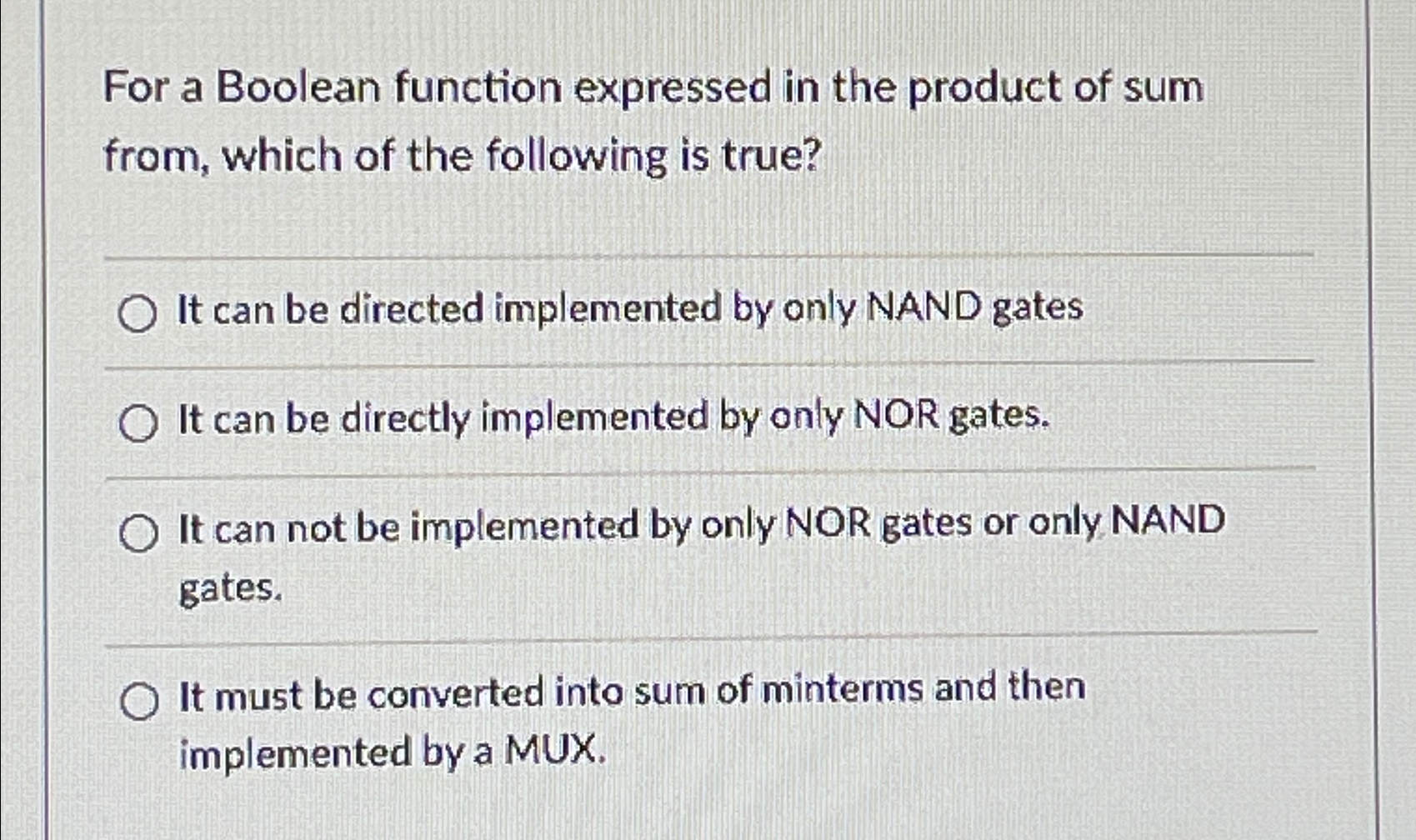  For a Boolean function expressed in the product of sum from,