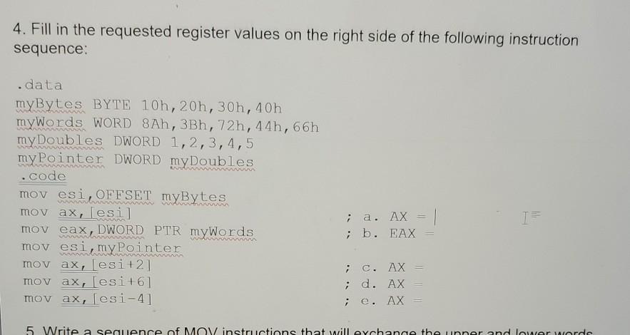  4. Fill in the requested register values on the right side