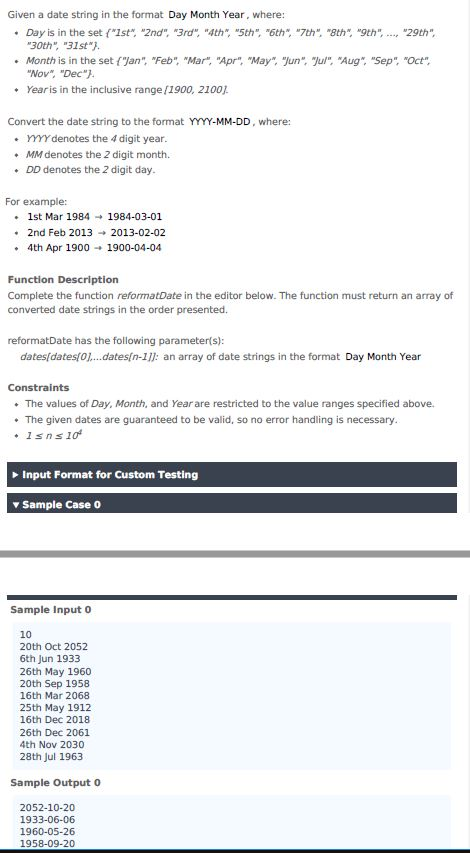 ========================Javascript====================================================== Given a date string in the format Day Month Year,