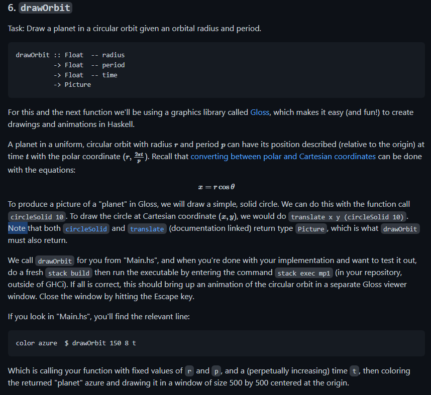 Resolve using the Haskell coding language 6. drawOrbit Task: Draw a planet