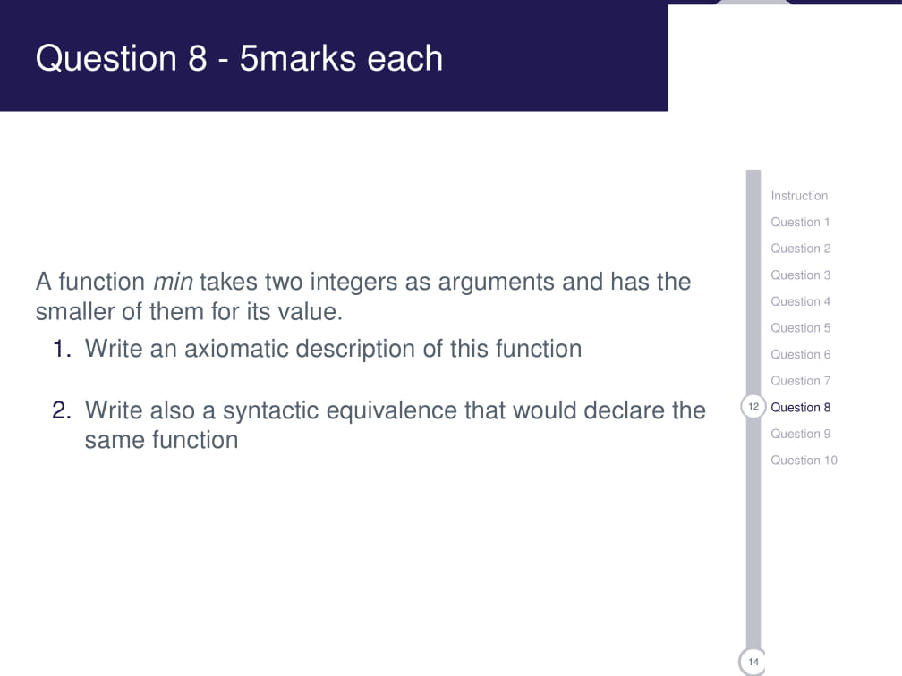  Question 8 - 5marks each Instruction Question 1 Question 2 Question
