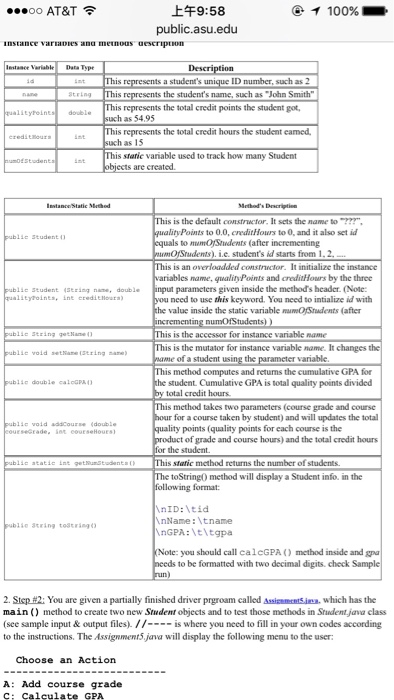 JEF9:58 oo AT&T 100% public asu.edu ASU CSE 110 Assignment #5 Due