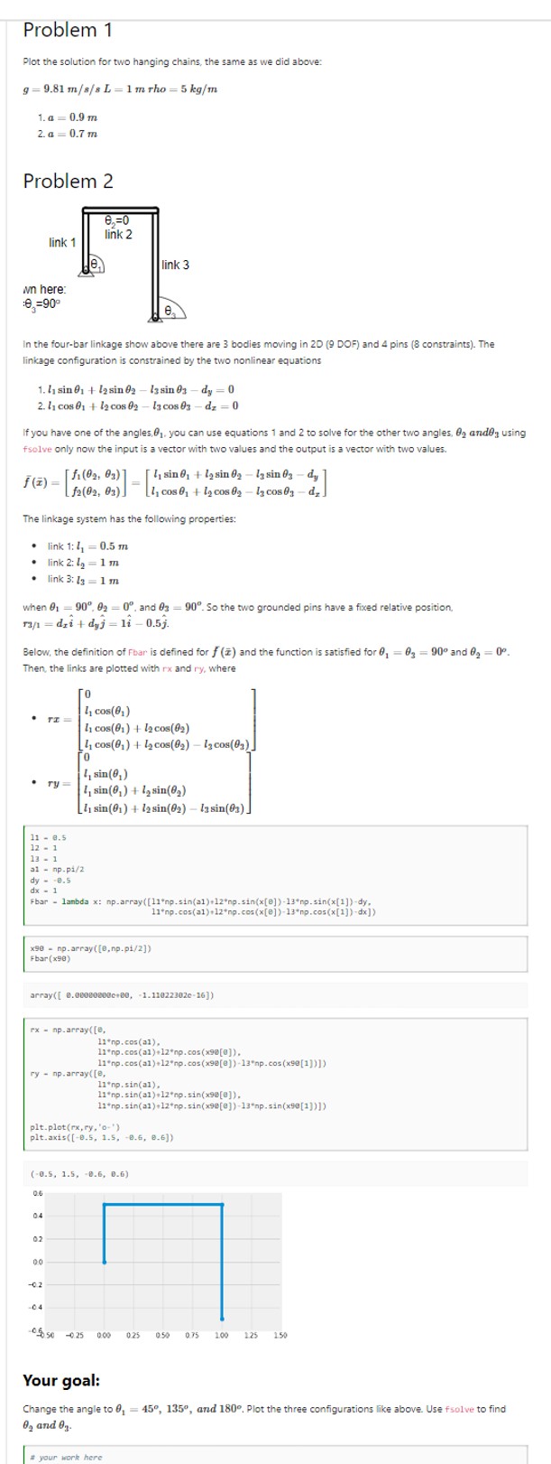  Looking for help with the code for problems 1 and 2
