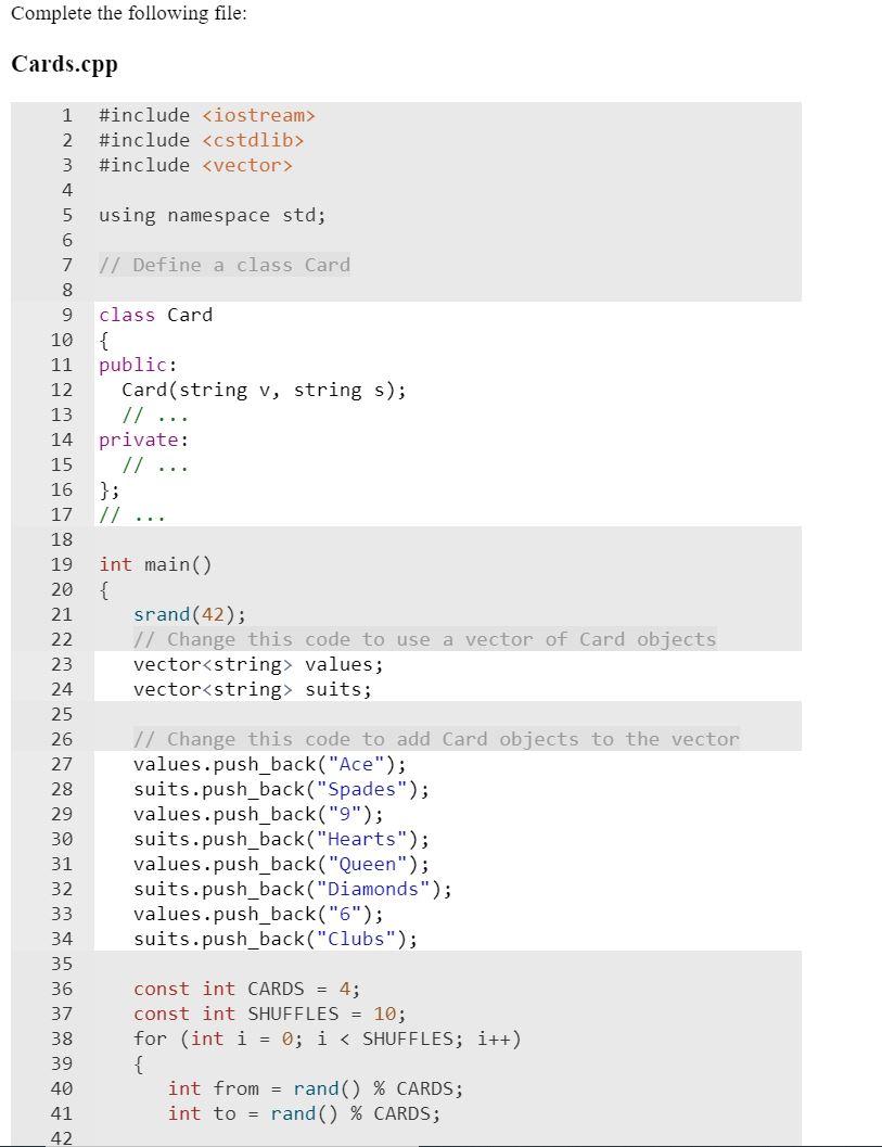 The following program simulates shuffling of cards. While it does the job,